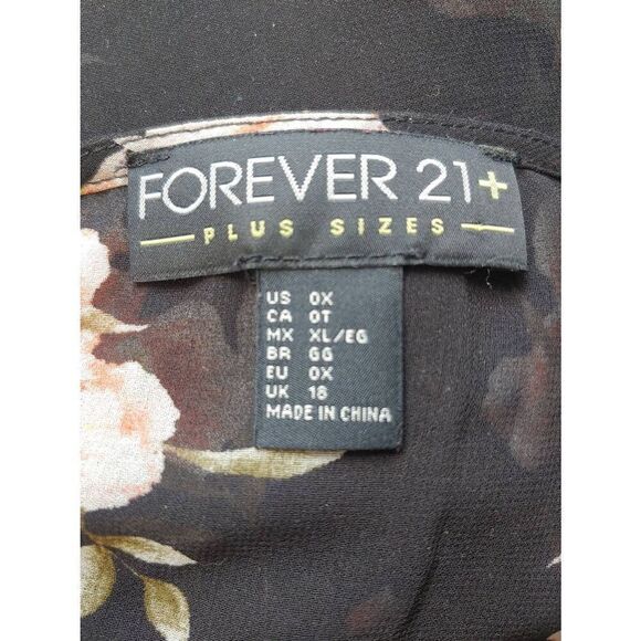 Forever 21 Women's PLUS Size 0X Black Floral Sheer Peplum Blouse - Picture 4 of 5